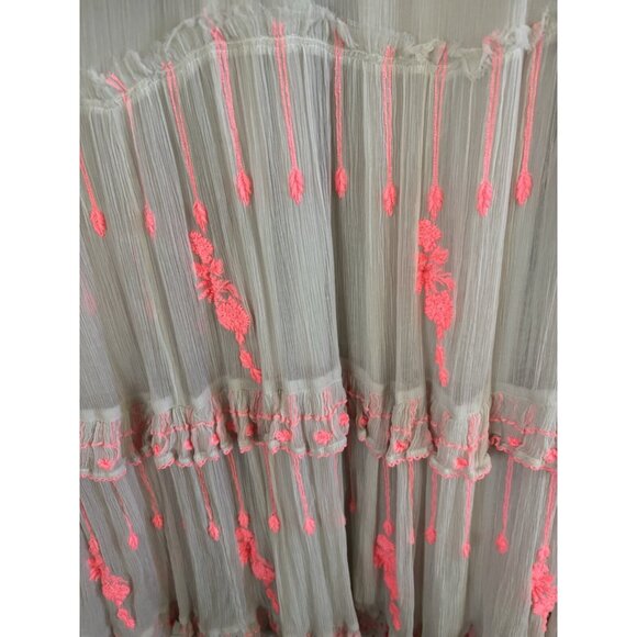 Free People Maxi Dress Hot Pink Beige Embroidered Sz Small - Picture 8 of 8